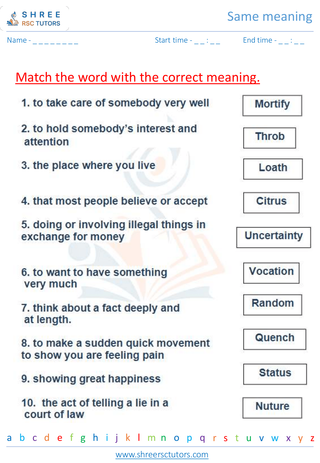 Grade 6  English worksheet: Same meaning