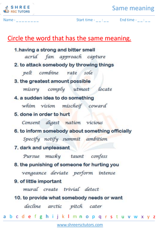 Grade 6  English worksheet: Same meaning