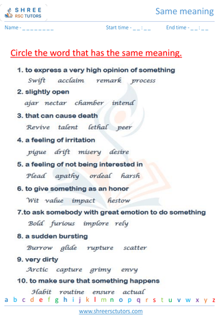 Grade 6  English worksheet: Same meaning