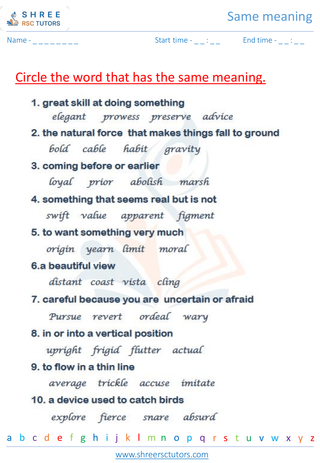 Grade 6  English worksheet: Same meaning