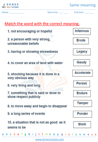 Grade 6  English worksheet: Same meaning