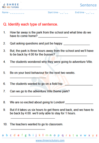 Grade 6  English worksheet: Sentence