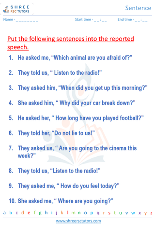 Grade 6  English worksheet: Sentence
