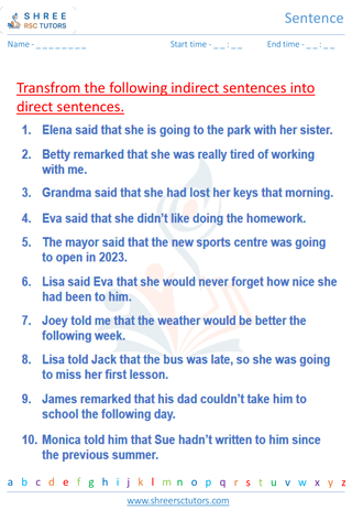 Grade 6  English worksheet: Sentence