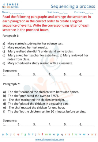 Grade 6  English worksheet: Sequencing a process