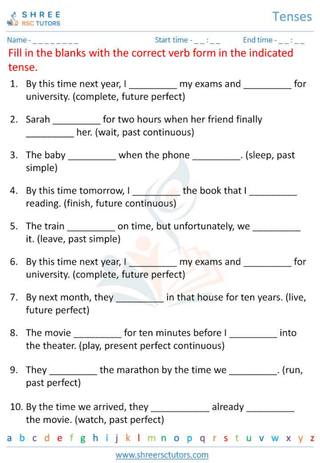 Grade 6  English worksheet: Tense