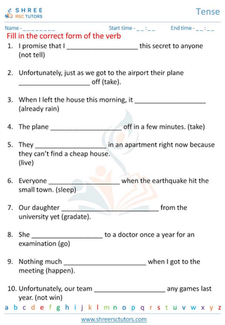 Grade 6  English worksheet: Tense