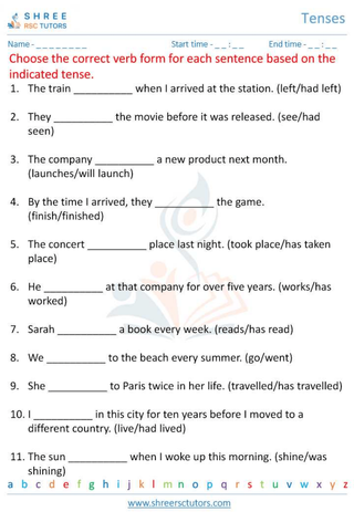 Grade 6  English worksheet: Tense