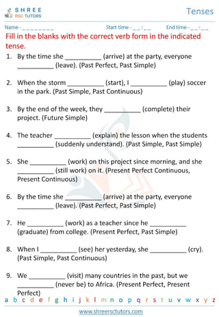 Grade 6  English worksheet: Tense