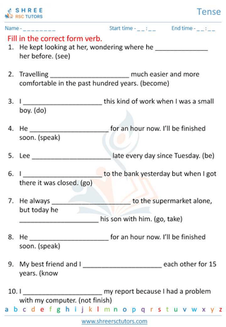 Grade 6  English worksheet: Tense