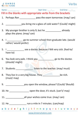 Grade 6  English worksheet: Verbs