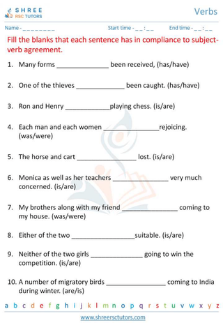 Grade 6  English worksheet: Verbs