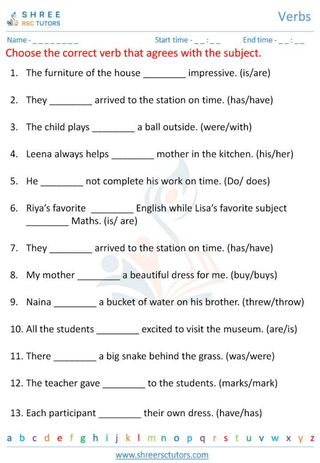 Grade 6  English worksheet: Verbs