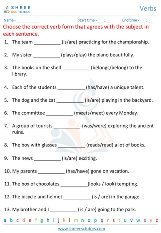 Grade 6  English worksheet: Verbs