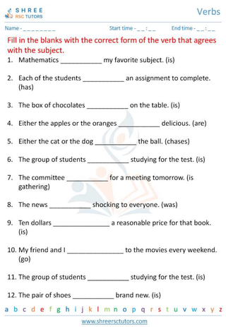 Grade 6  English worksheet: Verbs