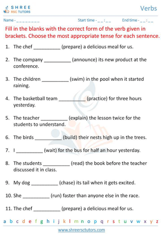 Grade 6  English worksheet: Verbs