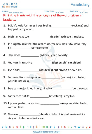 Grade 6  English worksheet: Vocabulary