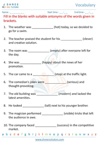 Grade 6  English worksheet: Vocabulary