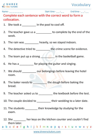 Grade 6  English worksheet: Vocabulary