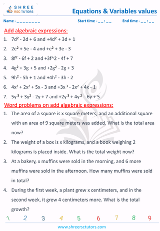 Grade 6  Maths worksheet: Algebraic term - Add expressions.
