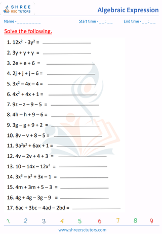 Grade 6  Maths worksheet: Algebraic term - Evaluating expressions in multivariable