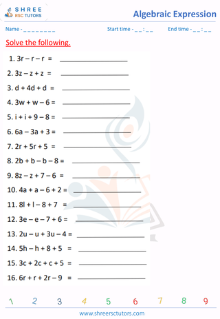 Grade 6  Maths worksheet: Algebraic term - Evaluating expressions in multivariable