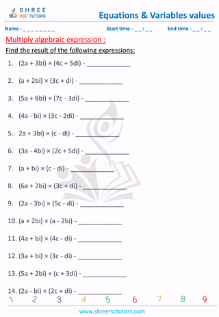 Grade 6  Maths worksheet: Algebraic term - Multiply expressions