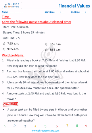 Grade 6  Maths worksheet: Financial maths - Time word problem