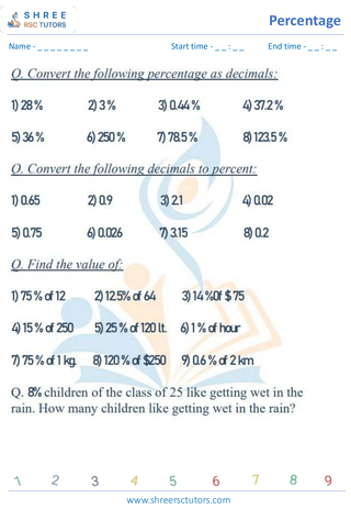 Grade 6  Maths worksheet: Percentage math