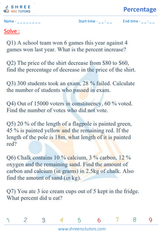 Grade 6  Maths worksheet: Percentage math