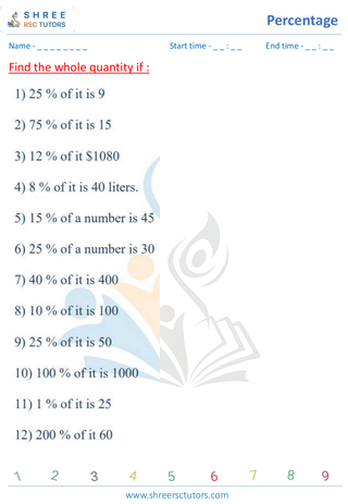 Grade 6  Maths worksheet: Percentage math