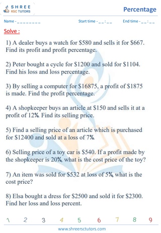 Grade 6  Maths worksheet: Percentage math