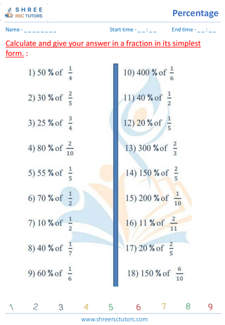 Grade 6  Maths worksheet: Percentage math