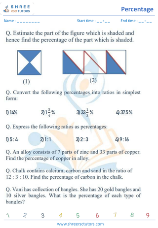 Grade 6  Maths worksheet: Percentage math