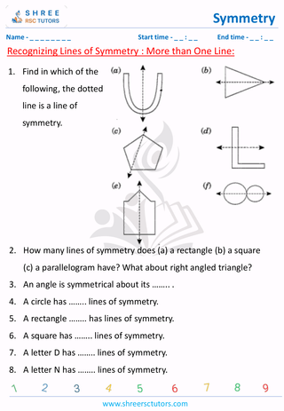 Grade 6  Maths worksheet: Reflectional symmetry - Recognizing Lines of Symmetry : More than One Line