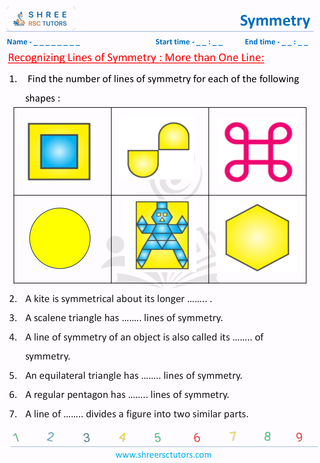 Grade 6  Maths worksheet: Reflectional symmetry - Recognizing Lines of Symmetry : More than One Line