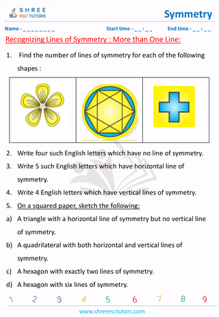 Grade 6  Maths worksheet: Reflectional symmetry - Recognizing Lines of Symmetry : More than One Line