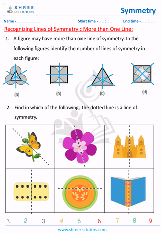 Grade 6  Maths worksheet: Reflectional symmetry - Recognizing Lines of Symmetry : More than One Line