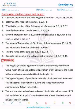 Grade 6  Maths worksheet: Statistical findings - Mean, median, mode and range