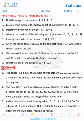 Grade 6  Maths worksheet: Statistical findings - Mean, median, mode and range
