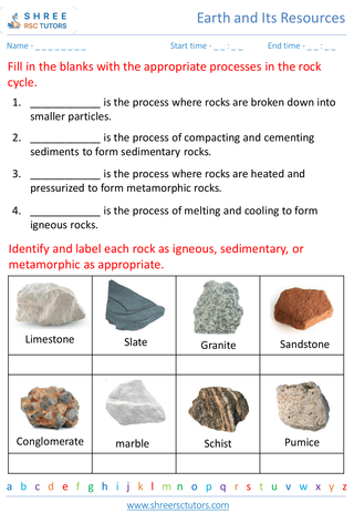 Grade 6  Science worksheet: Earth and Its Resources - Rocks and Minerals