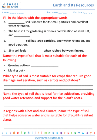 Grade 6  Science worksheet: Earth and Its Resources - Soil and Erosion