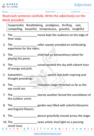 Grade 7  English worksheet: Adjectives