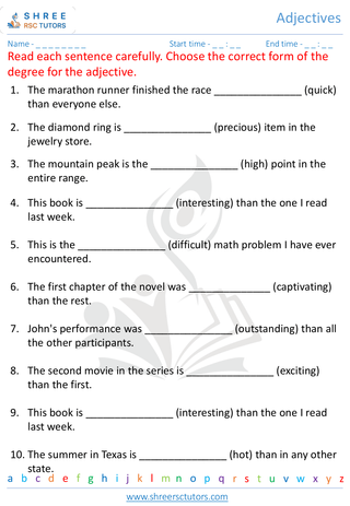 Grade 7  English worksheet: Adjectives