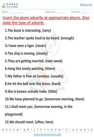 Grade 7  English worksheet: Adverb