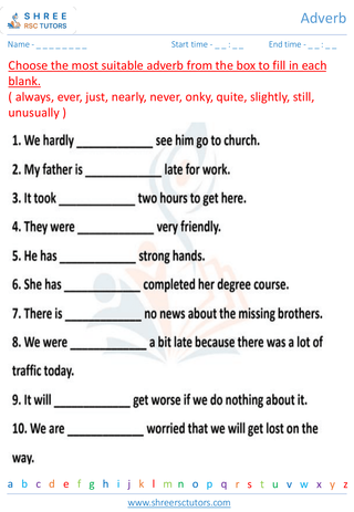 Grade 7  English worksheet: Adverb