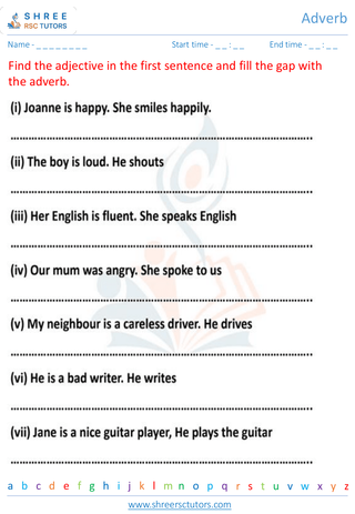 Grade 7  English worksheet: Adverb