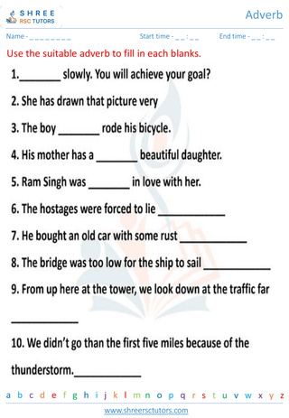 Grade 7  English worksheet: Adverb