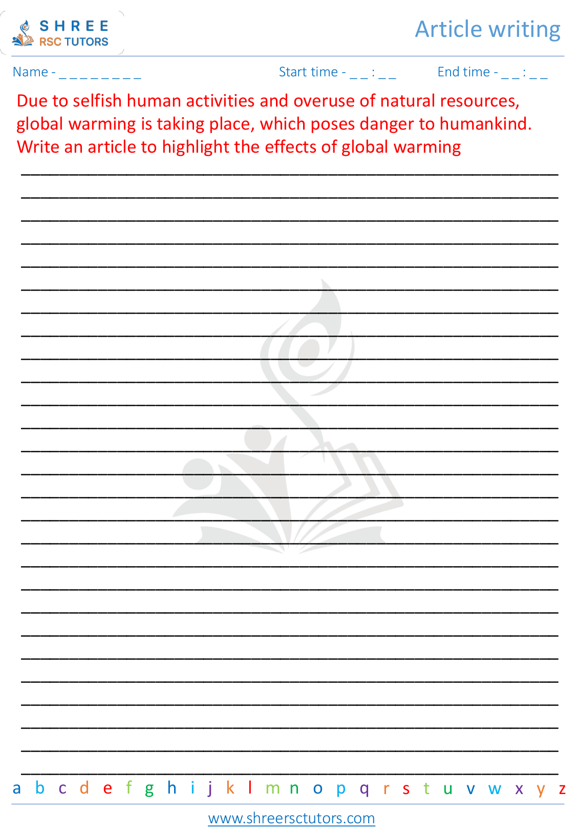 Grade 7  English worksheet: Article writing