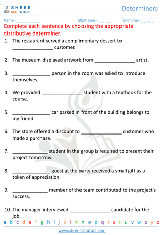 Grade 7  English worksheet: Determiners